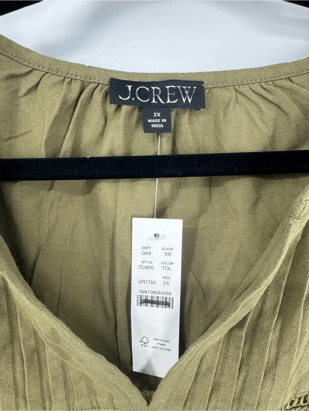 NWT J. Crew Lace-trim Puff Sleeve Shirt Broken-in Jersey Green Flowy Peasant 2X